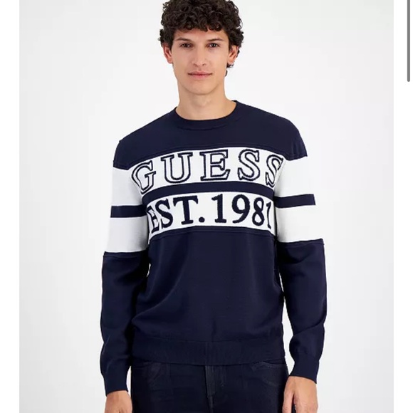 GUESS Men's Navy and White Sweater NWT medium